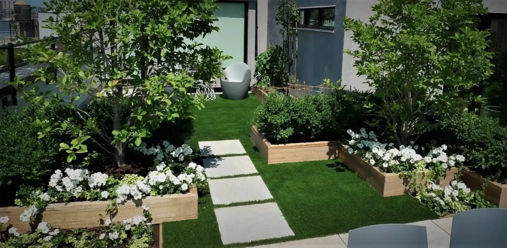 Artificial grass patio installation from SYNLawn