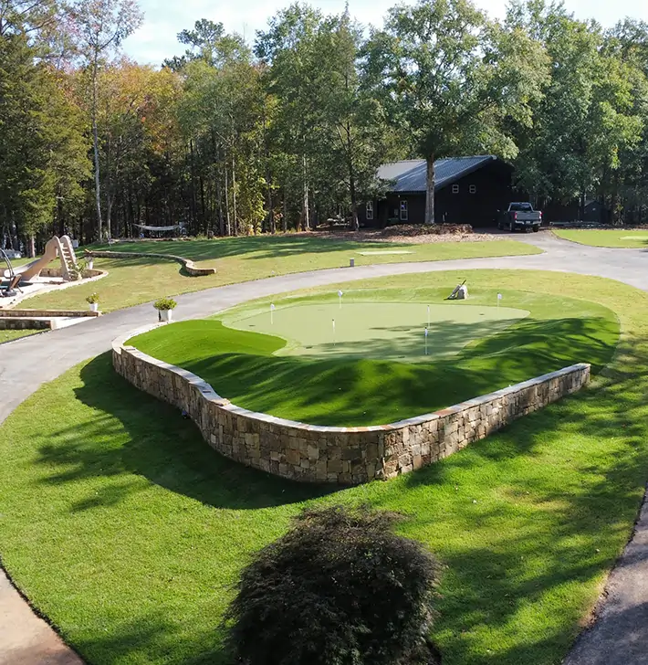 Artificial grass golf green backyard installation